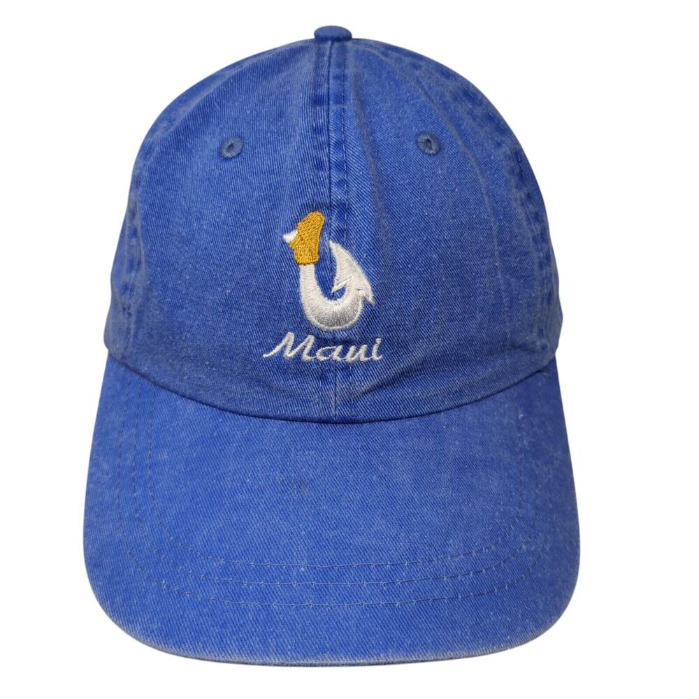 Maui Slideback Hat Blue One Size Adjustable Embroidered 6 Panel Denim Cotton